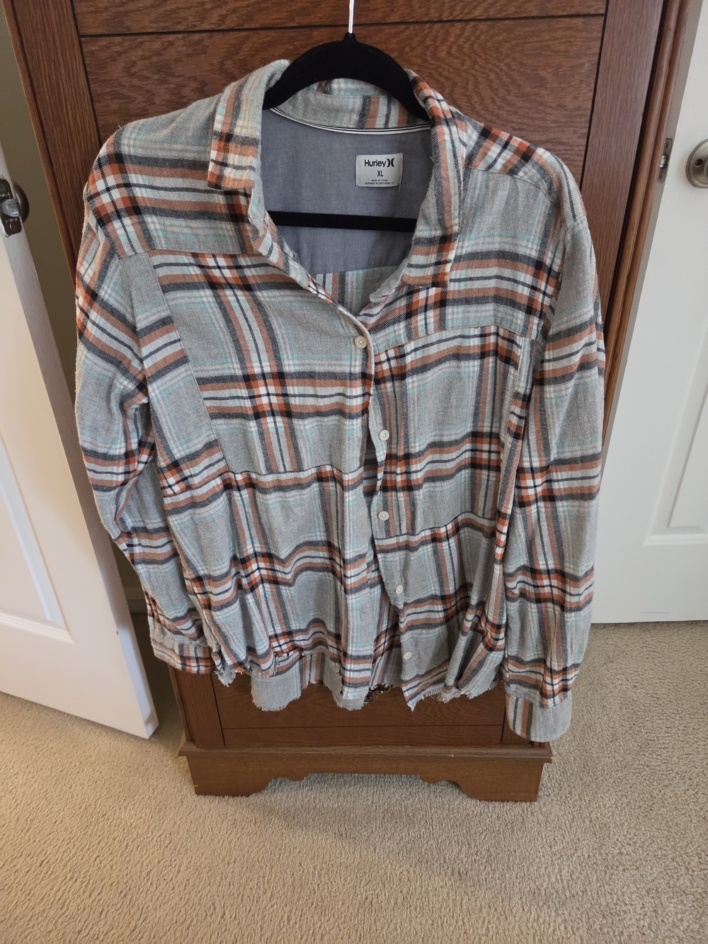 Hurley Plaid Button-Down Shirt Jacket in Sage, Rust & Cream